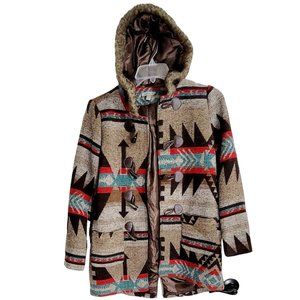 Casting LA Womens Gray Aztec Tribal Style Jacket Hooded Long‎ Sleeve Size Medium